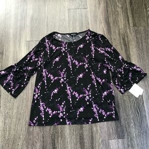 NEW: Ellen Tracey Boho Statement Sleeve Business Casual Keyhole Blouse Size L